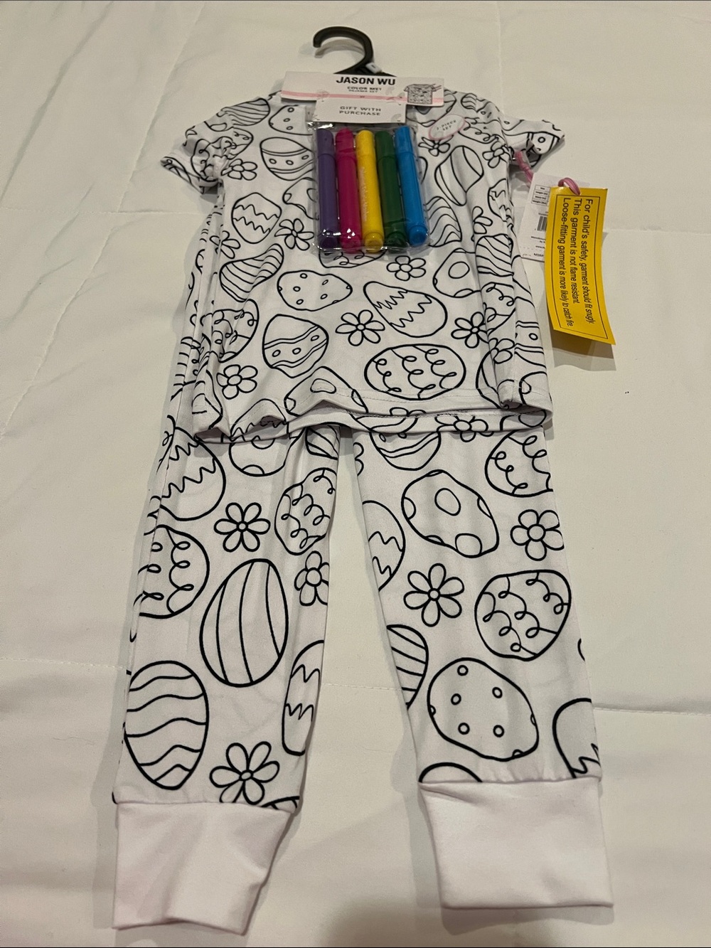 Jason Wu White Kids Color-Your-Own Pajama Set with Markers